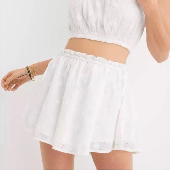 NWOT Aerie Side Tie High Rise Eyelet Mini Skirt in White American Eagle - Picture 7 of 7